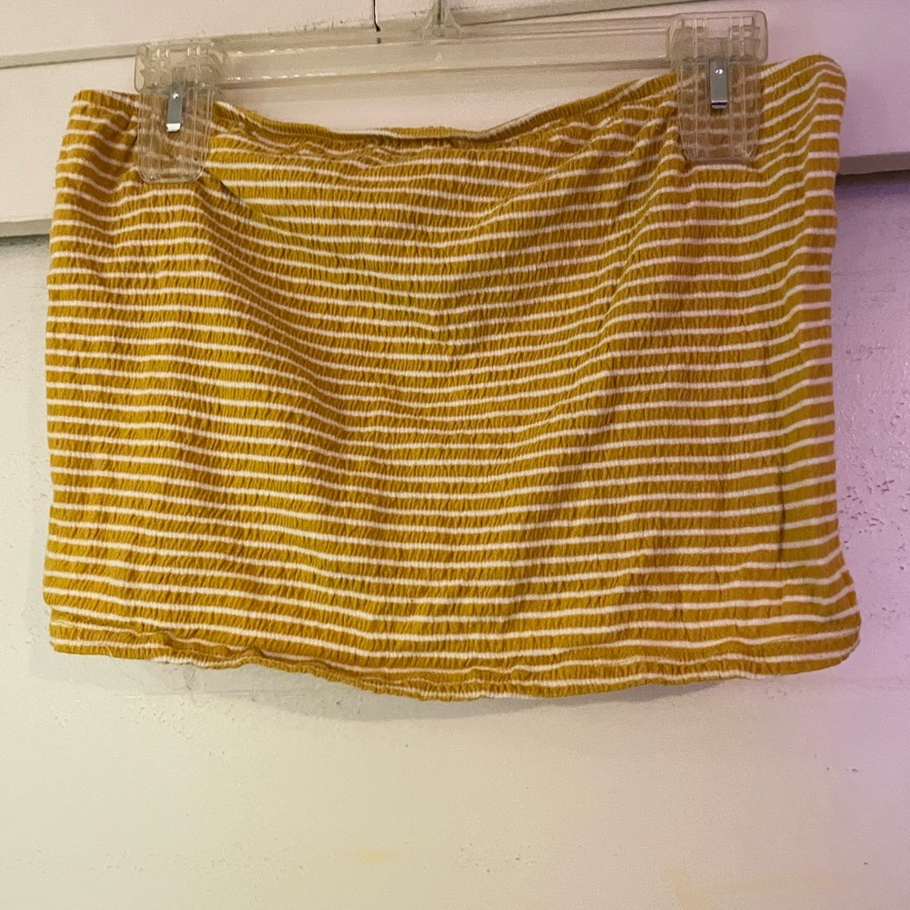 Yellow and white striped tube top